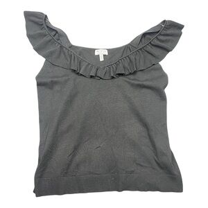 Elegant Sleeveless Black Ruffle Sweater